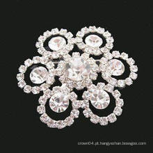 Alloy Custom Prata Flor Rhinestones Broche Buquê Para Casamento